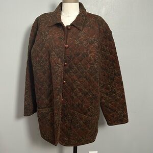 Vintage 90s Jones New York Sport Brown Floral Quilted Chore/Barn Jacket Size L